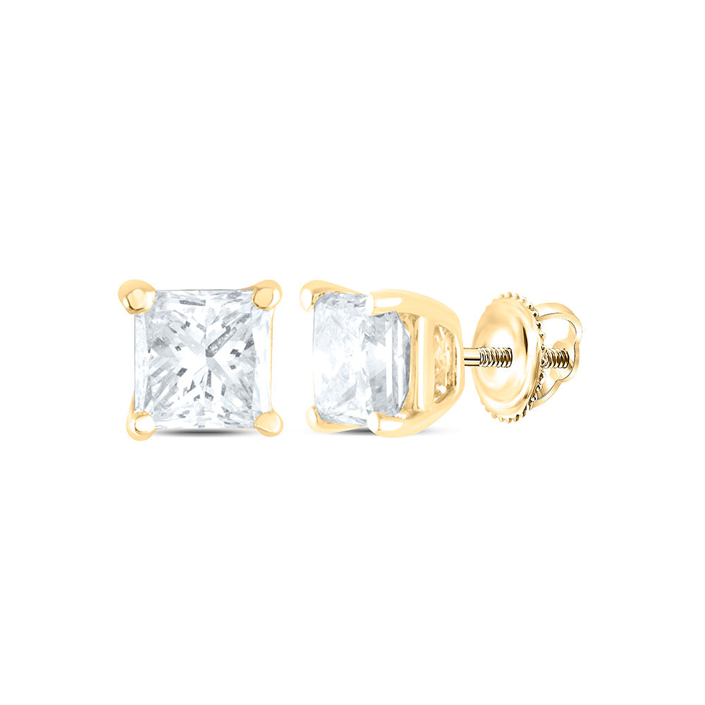 14K Yellow or White Gold 1/2 Ctw Natural Diamond I1-IJ Princess Solitaire Stud Earring