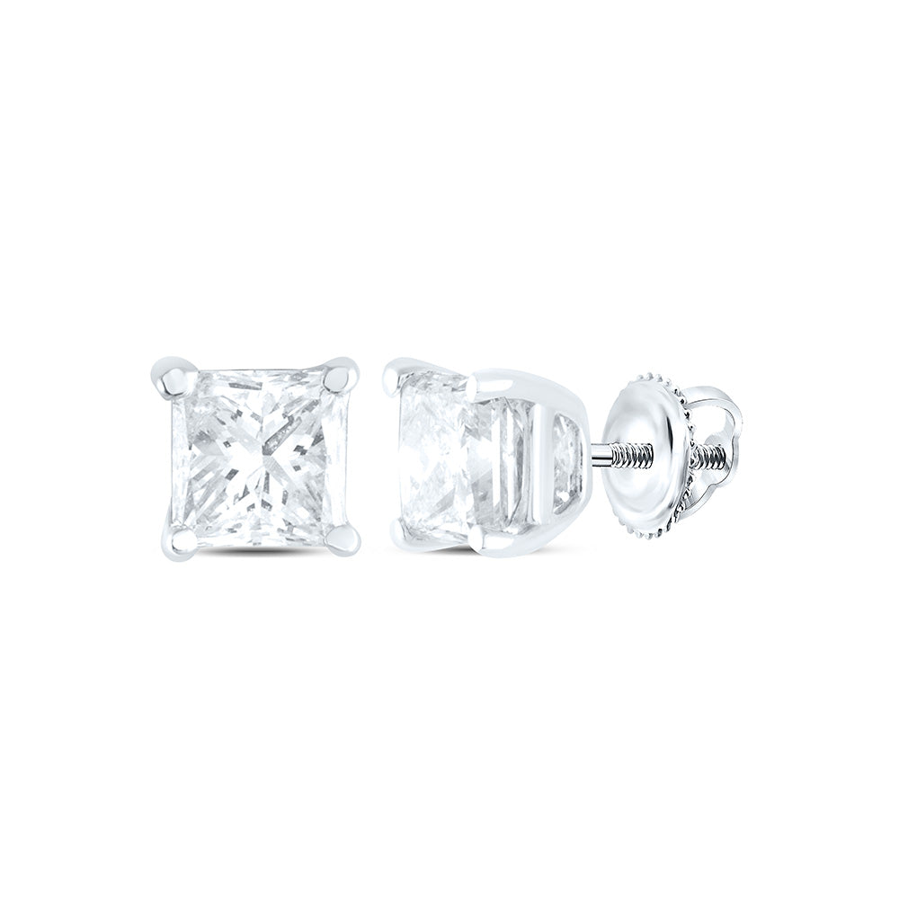 14K Yellow or White Gold 1/2 Ctw Natural Diamond I1-IJ Princess Solitaire Stud Earring