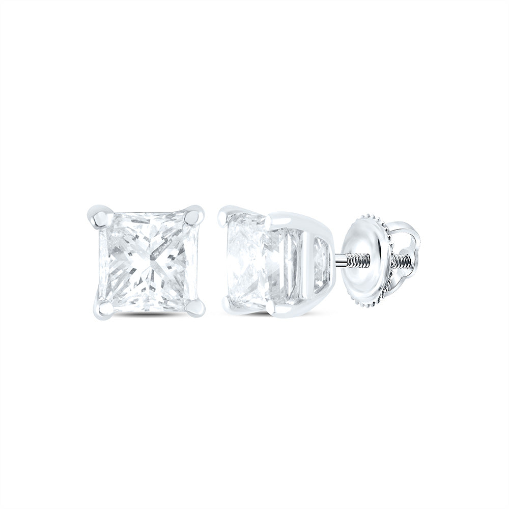 14K Yellow or White Gold 3/4 Ctw Natural Diamond I1-IJ Princess Solitaire Stud Earring