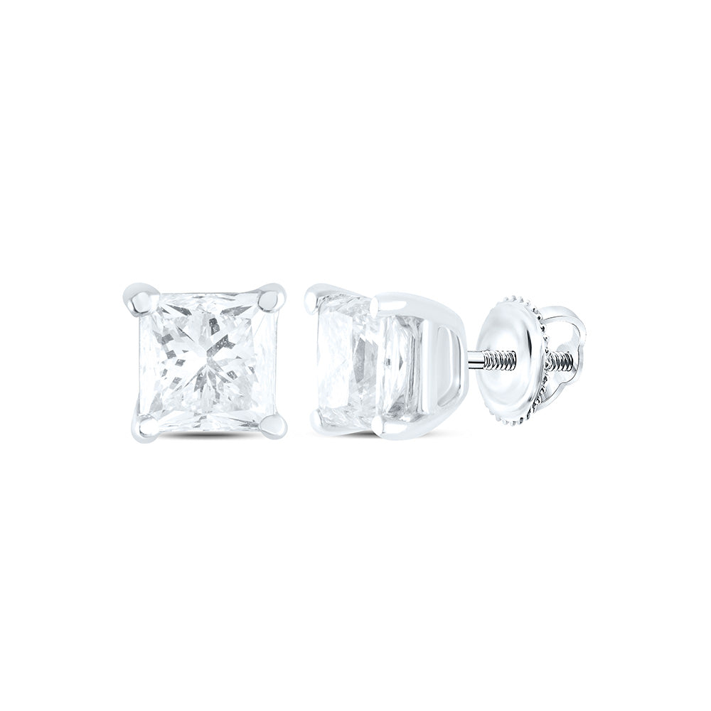 14K Yellow or White Gold 1 3/8 Ctw Natural Diamond I1-IJ Princess Solitaire Stud Earring