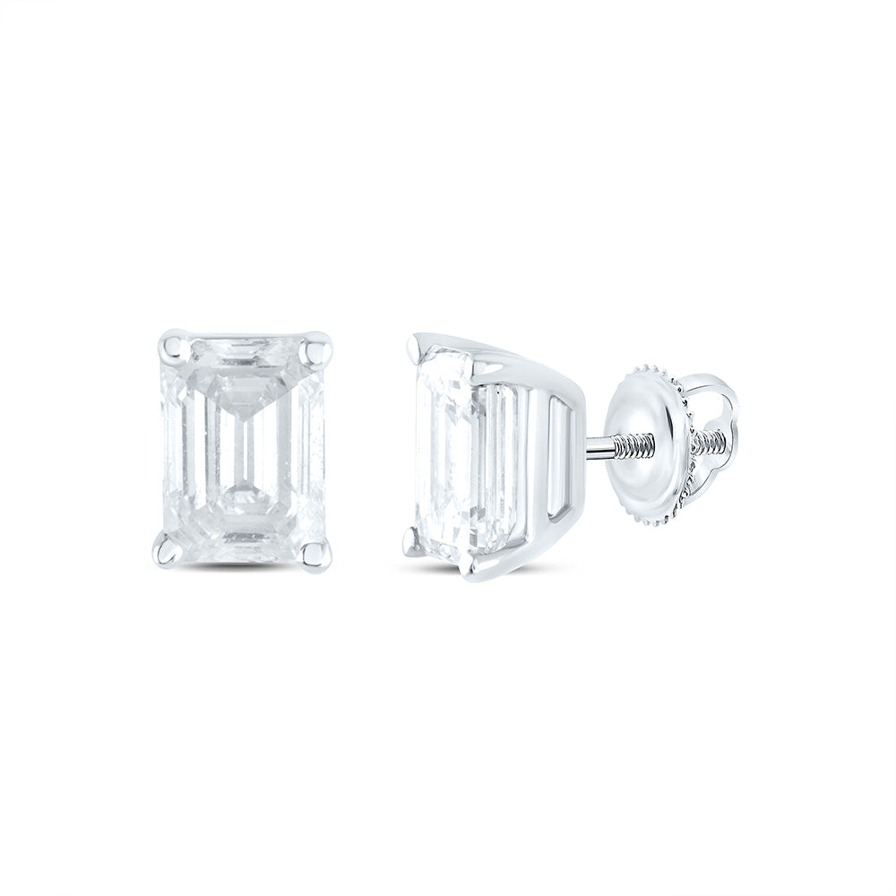 14K White Gold 1/2Cttw Natural Diamond I1 IJ Emerlad Solitaire Stud Earring