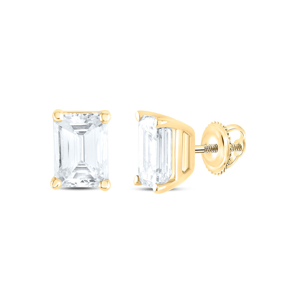 14K Yellow or White Gold 1 Ctw Natural Diamond I1-IJ Emerlad Solitaire Stud Earring