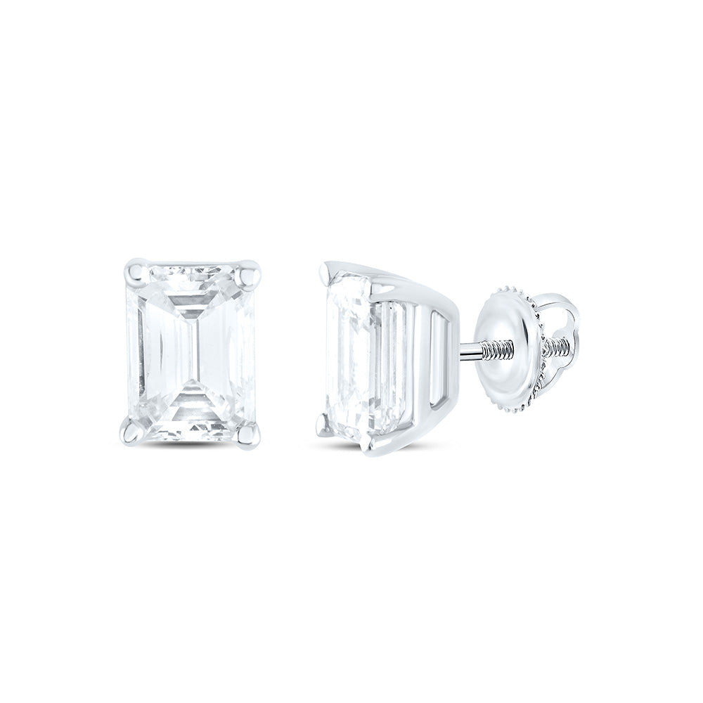 14K Yellow or White Gold 1 Ctw Natural Diamond I1-IJ Emerlad Solitaire Stud Earring