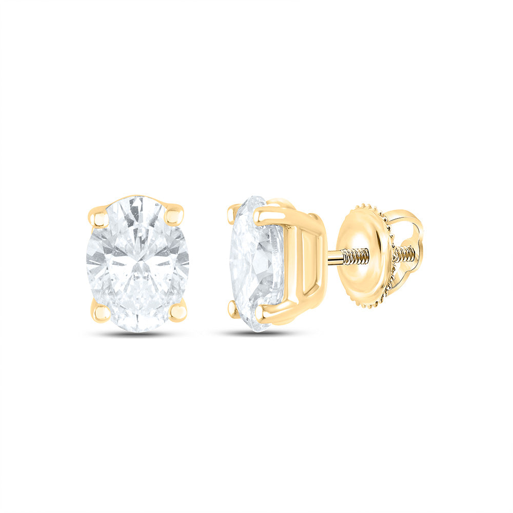 14K Yellow or White Gold 1/5 Ctw Natural Diamond I1-IJ Oval Solitaire Stud Earring