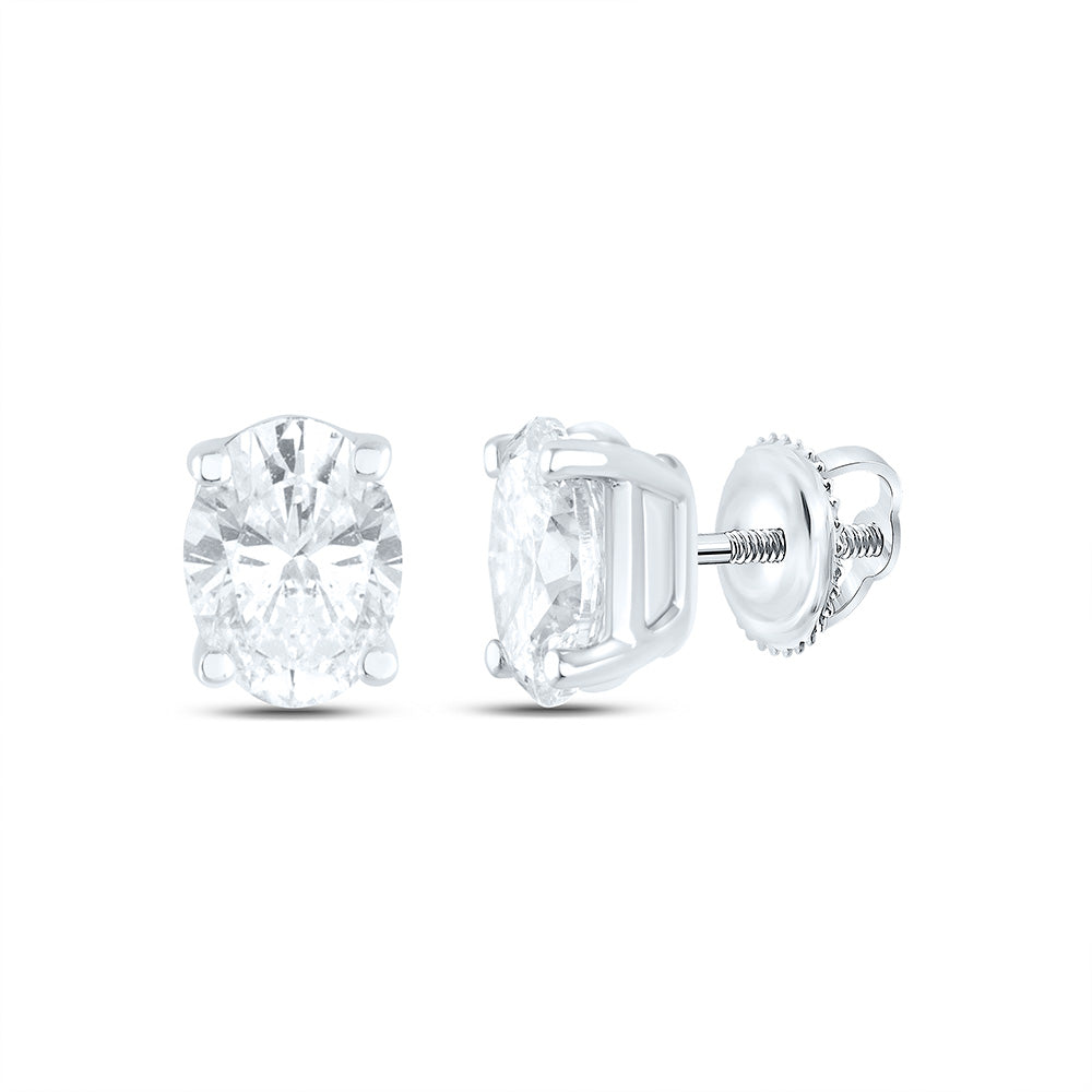 14K Yellow or White Gold 1/5 Ctw Natural Diamond I1-IJ Oval Solitaire Stud Earring