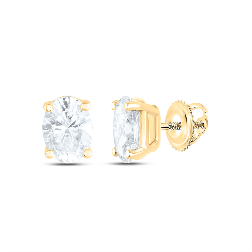 14K Yellow or White Gold 1/4 Ctw Natural Diamond I1-IJ Oval Solitaire Stud Earring