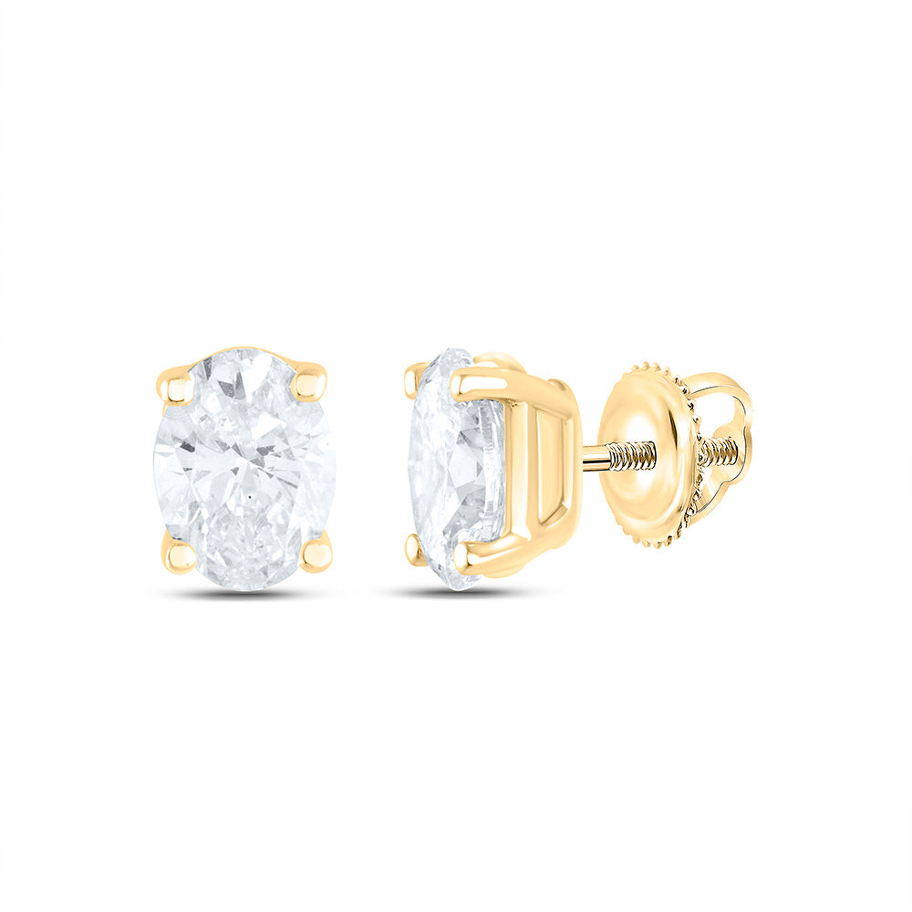 14K Yellow or White Gold 1/2 Ctw Natural Diamond I1-IJ Oval Solitaire Stud Earring