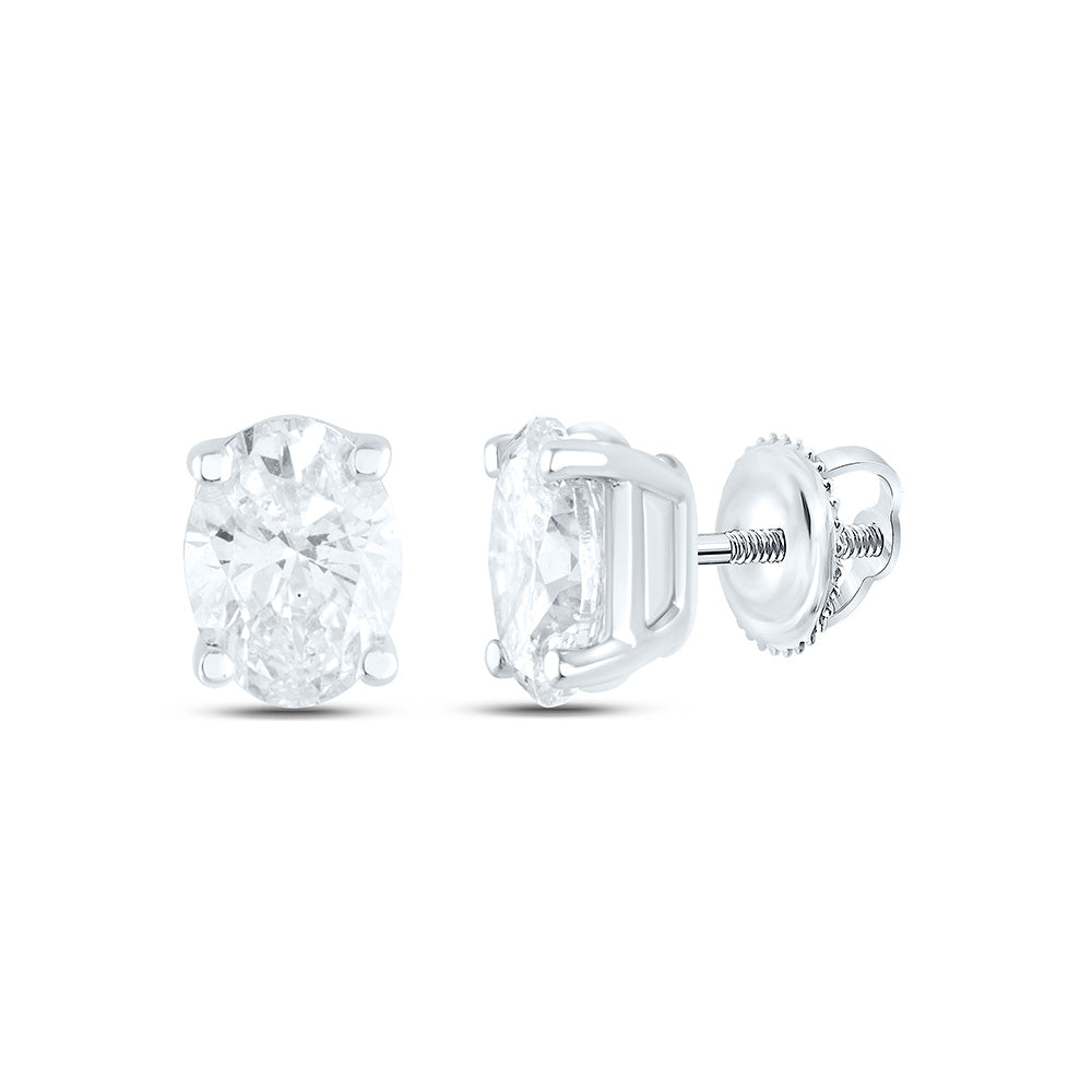 14K Yellow or White Gold 1/2 Ctw Natural Diamond I1-IJ Oval Solitaire Stud Earring