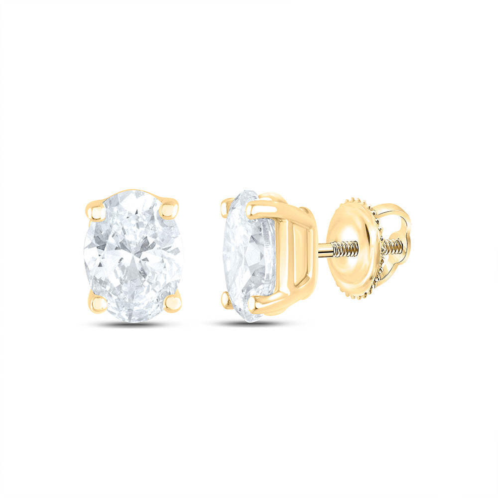 14K Yellow or White Gold 3/4 Ctw Natural Diamond I1-IJ Oval Solitaire Stud Earring