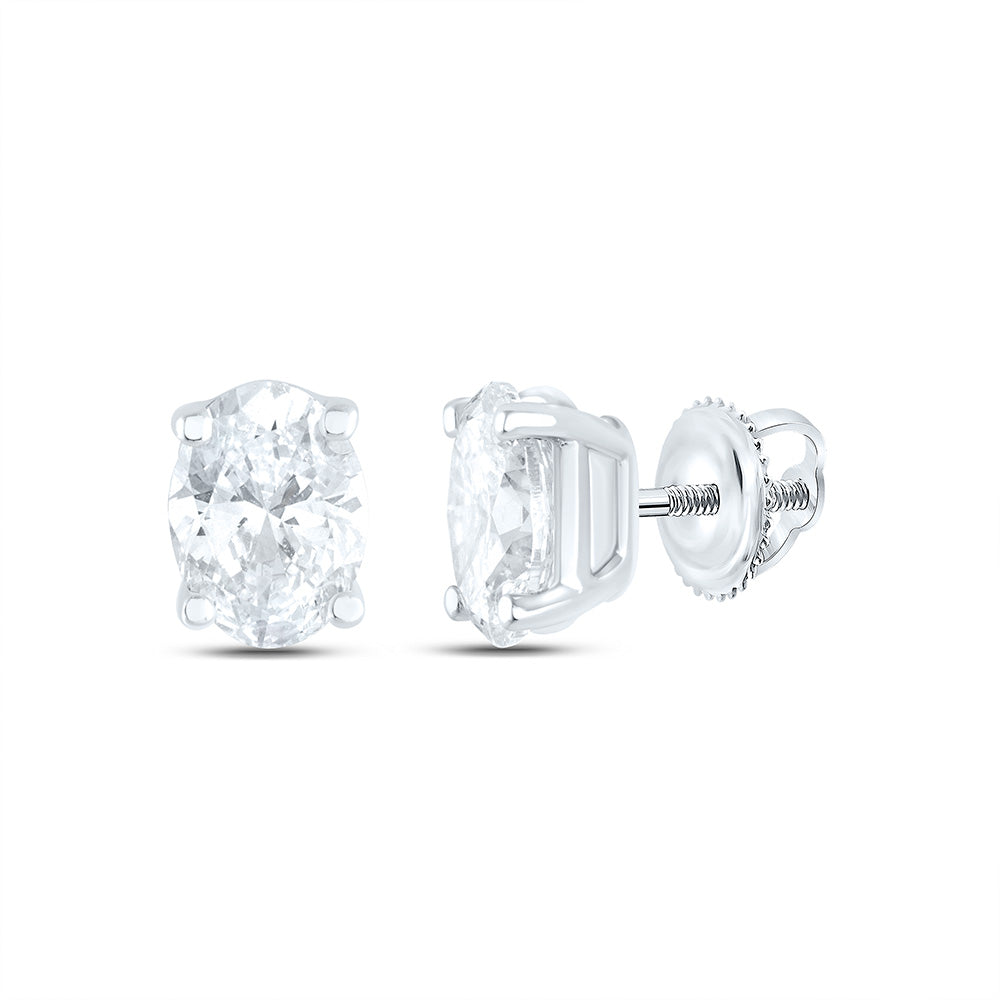 14K Yellow or White Gold 3/4 Ctw Natural Diamond I1-IJ Oval Solitaire Stud Earring