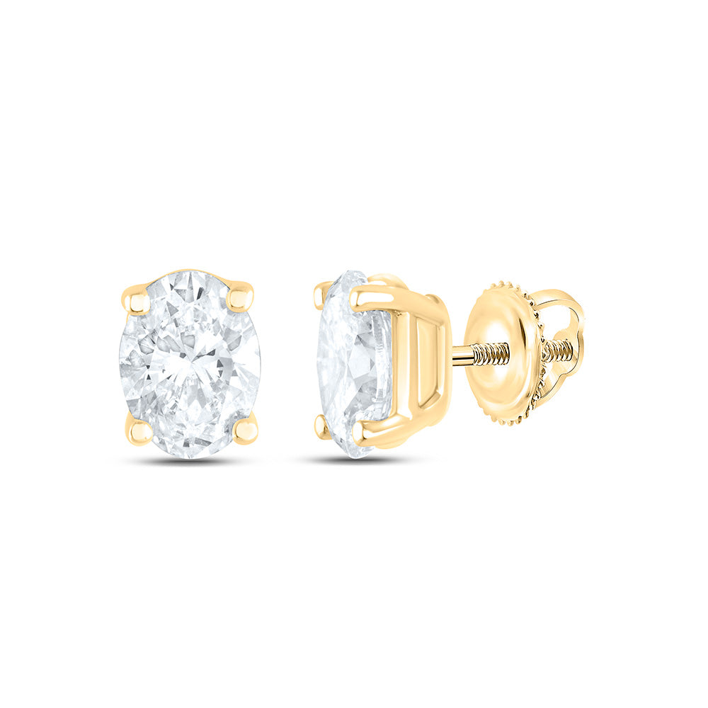 14K Yellow Gold 1 Ctw Natural Diamond I1-IJ Oval Solitaire Stud Earring
