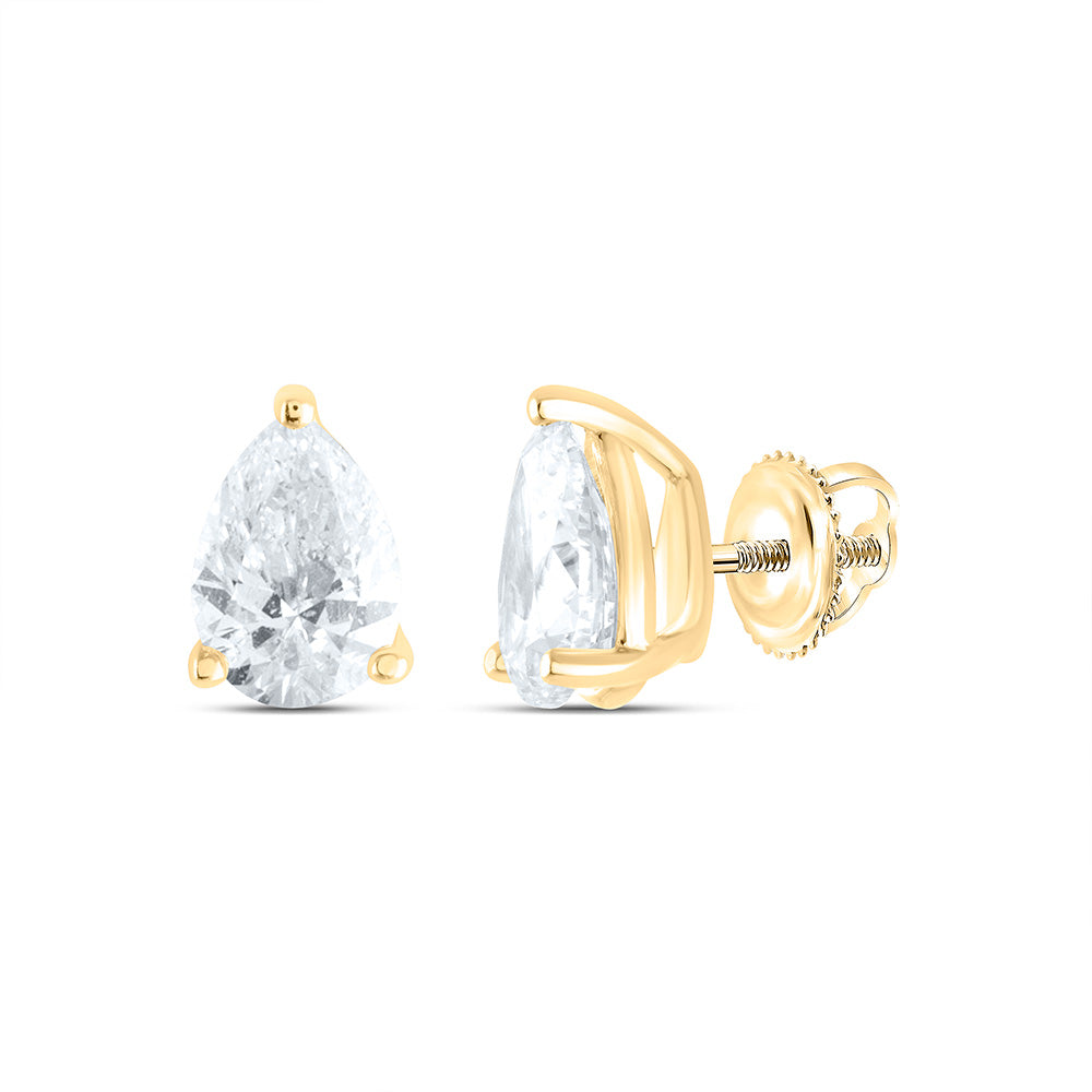 14K Yellow or White Gold 1/5 Ctw Natural Diamond I1-IJ Pear Solitaire Stud Earring
