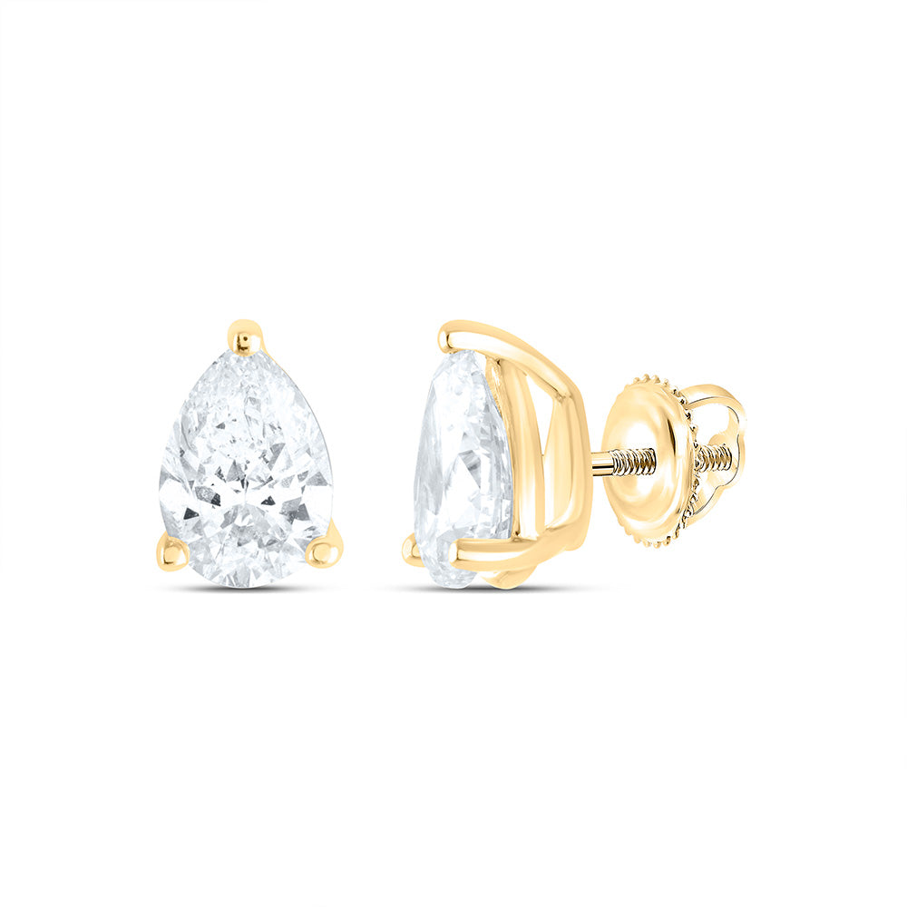14K Yellow or White Gold 1/2 Ctw Natural Diamond I1-IJ Pear Solitaire Stud Earring