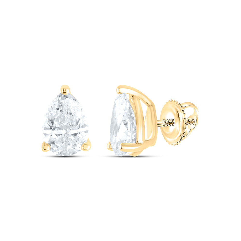 14K Yellow or White Gold 3/4 Ctw Natural Diamond I1-IJ Pear Solitaire Stud Earring