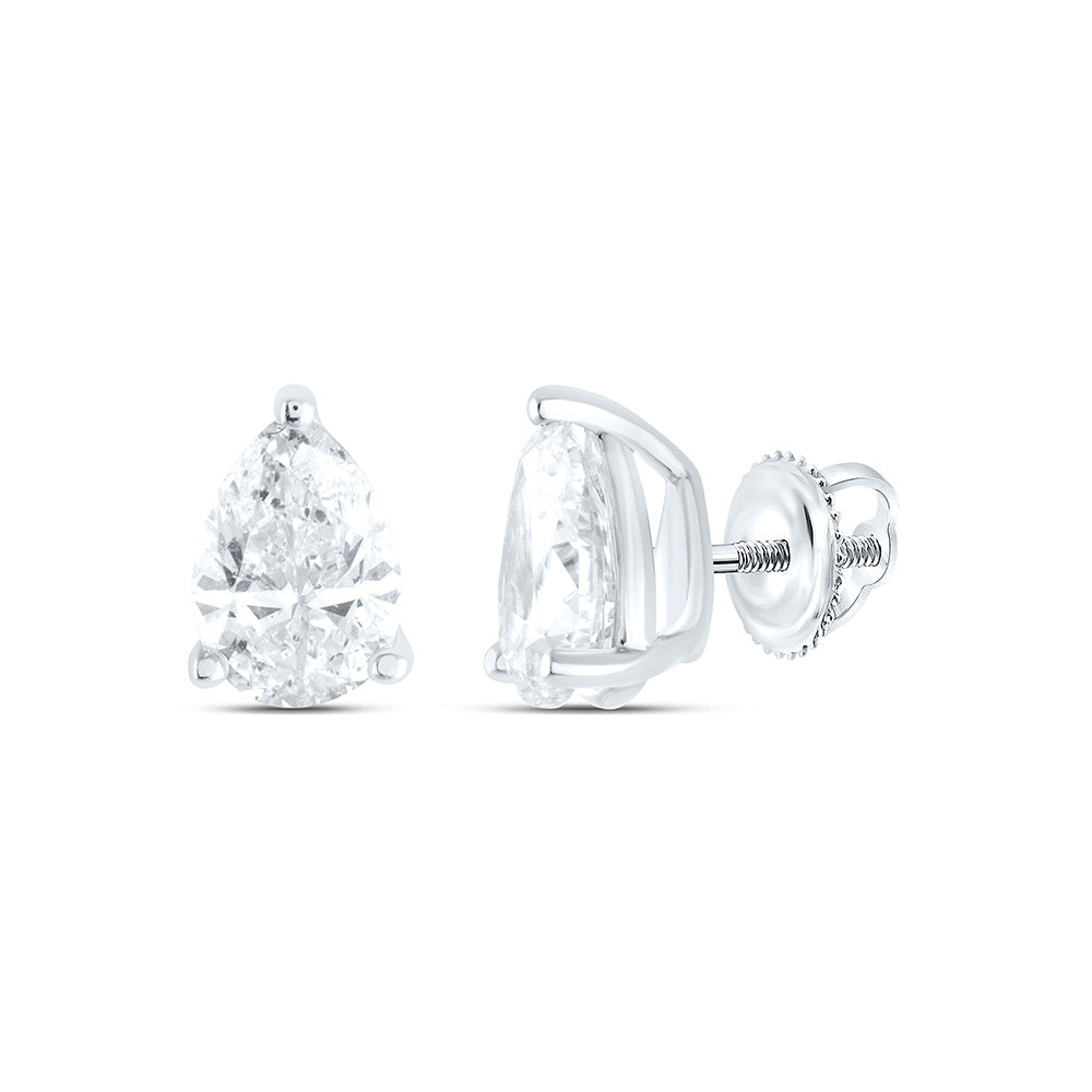 14K Yellow or White Gold 3/4 Ctw Natural Diamond I1-IJ Pear Solitaire Stud Earring
