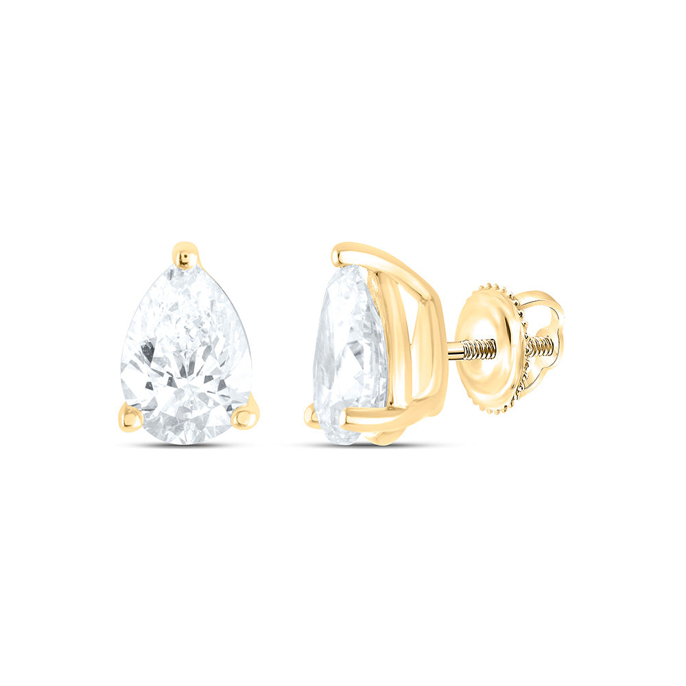 14K Yellow Gold 1 Ctw Natural Diamond I1-IJ Pear Solitaire Stud Earring