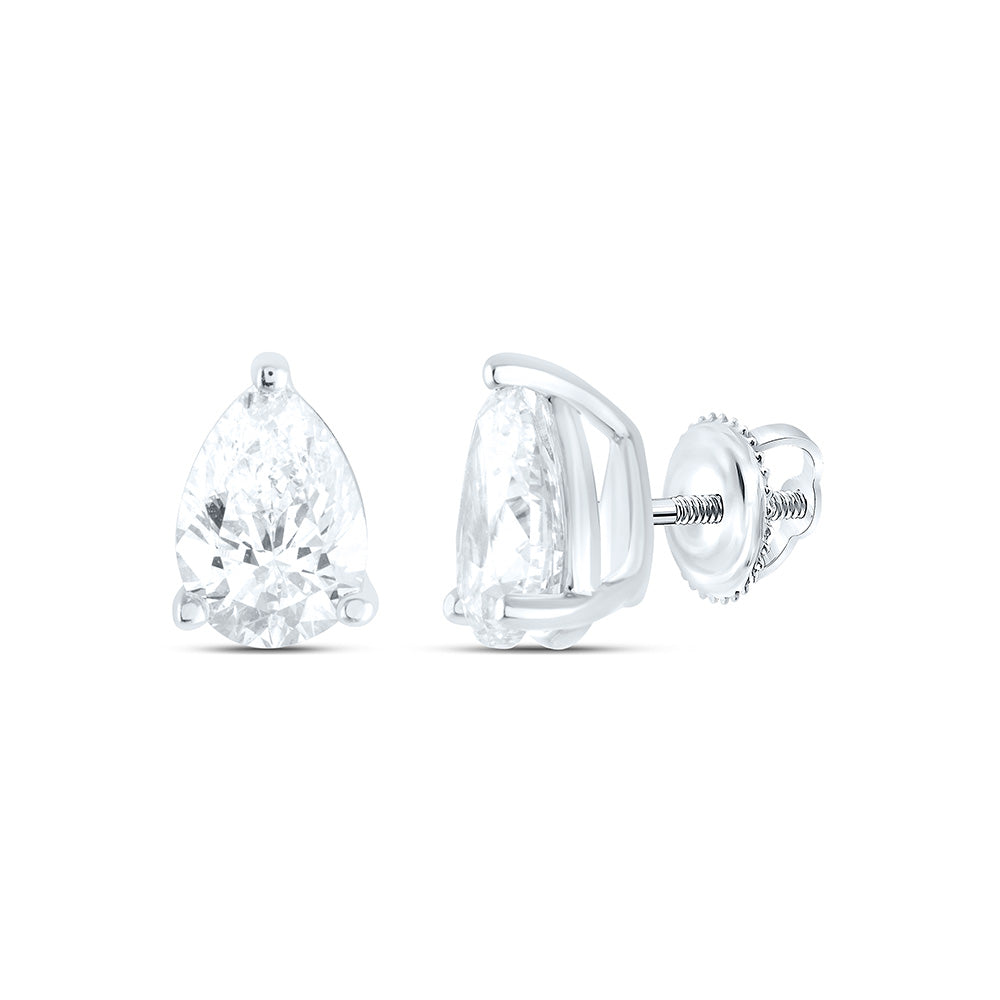 14K White Gold 1Cttw Natural Diamond I1 IJ Pear Solitaire Stud Earring