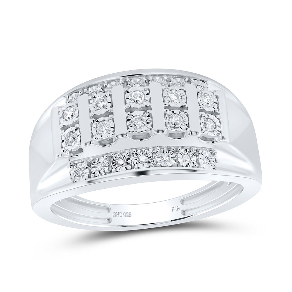 Sterling Silver Yellow-Tone or White-Tone 1/5 Ctw Natural Diamond Mens Ring, Mens Size: 8-12