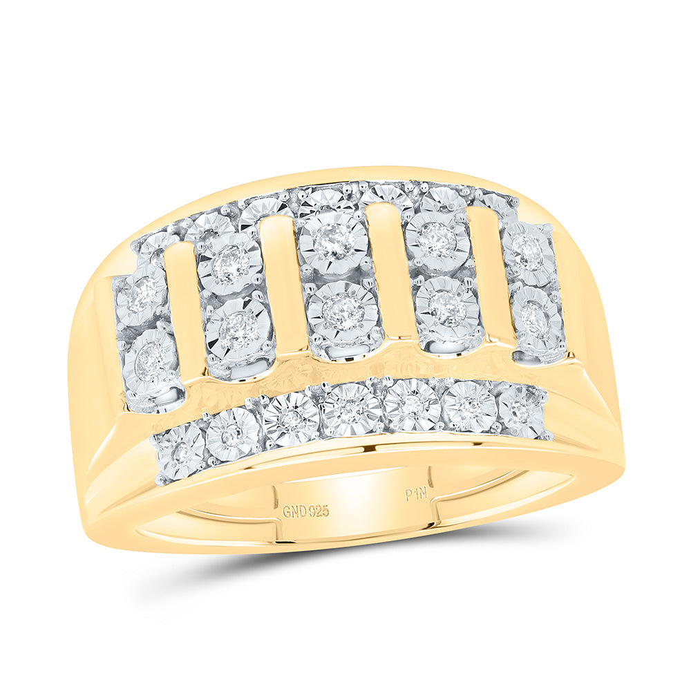 Sterling Silver Yellow-Tone 1/4 Ctw Natural Diamond Mens Ring, Mens Size: 8-12