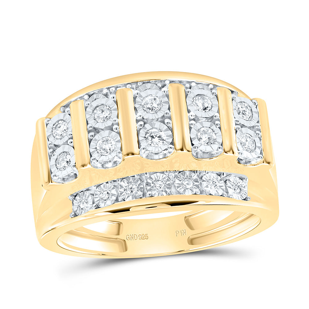 Sterling Silver Yellow-Tone or White-Tone 1/3 Ctw Natural Diamond Mens Ring, Mens Size: 8-12