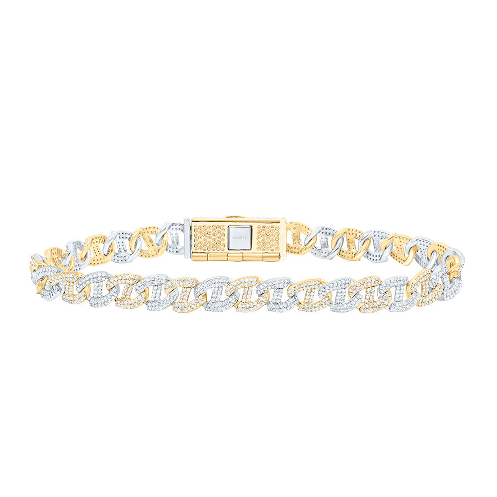 10K Two-Tone Gold 4 Ctw Natural Diamond 8 MM Cuban Mens Bracelet (8 Inch)