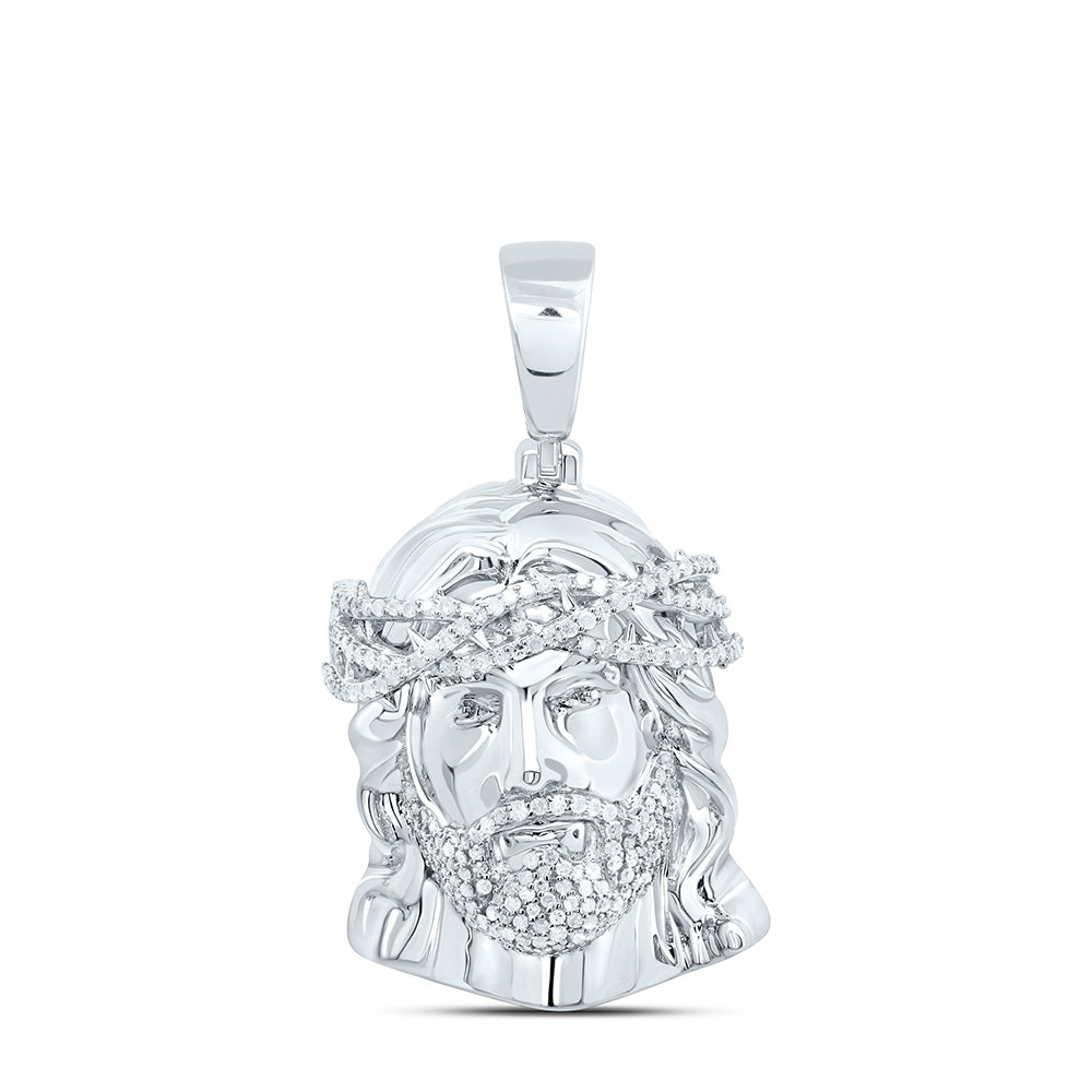 Sterling Silver White-Tone 3/4 Ctw Natural Diamond Jesus Face Mens Charm