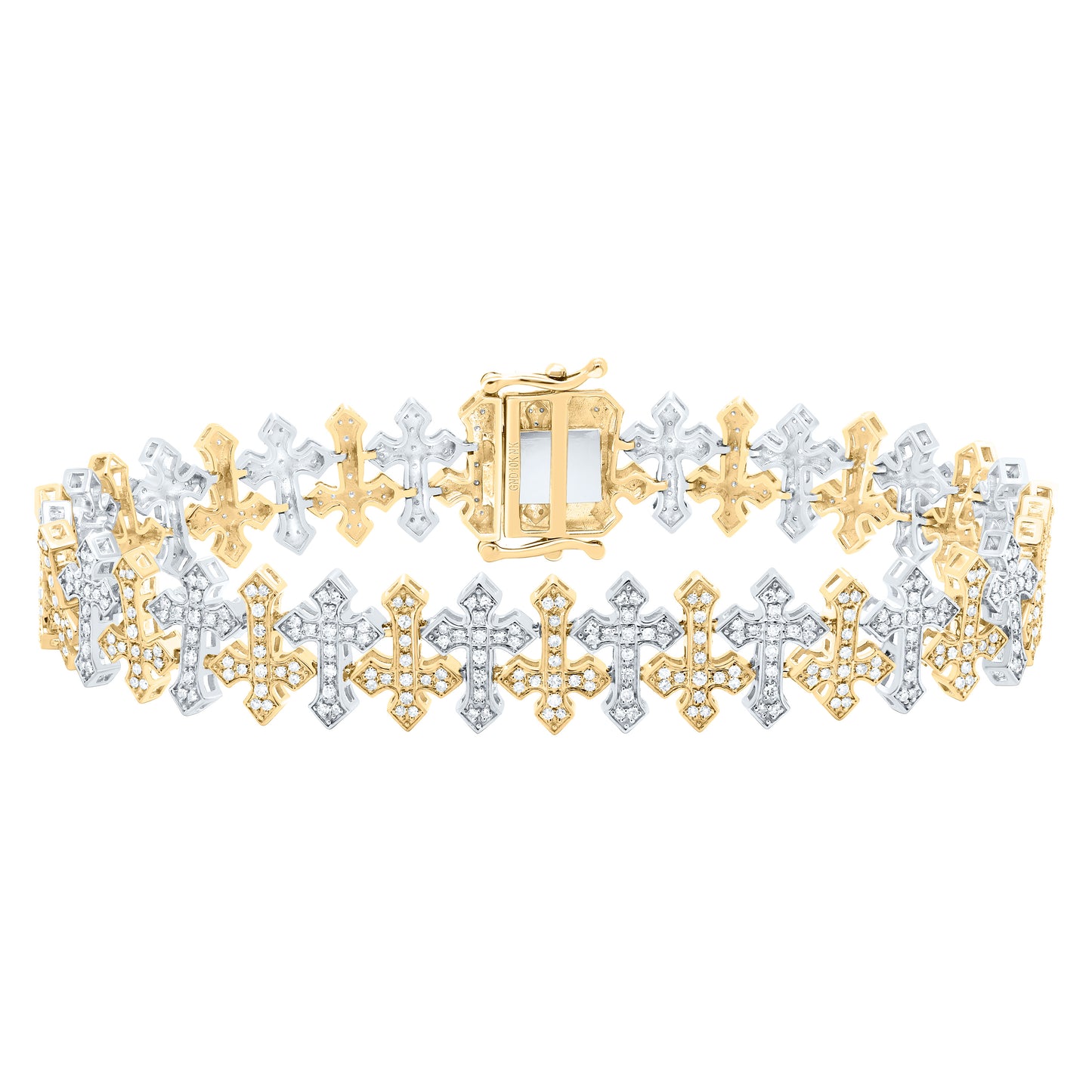 10K Two-Tone Gold or Yellow Gold 1 5/8 Ctw Natural Diamond Fashion Cross Mens Bracelet (8 Inch)