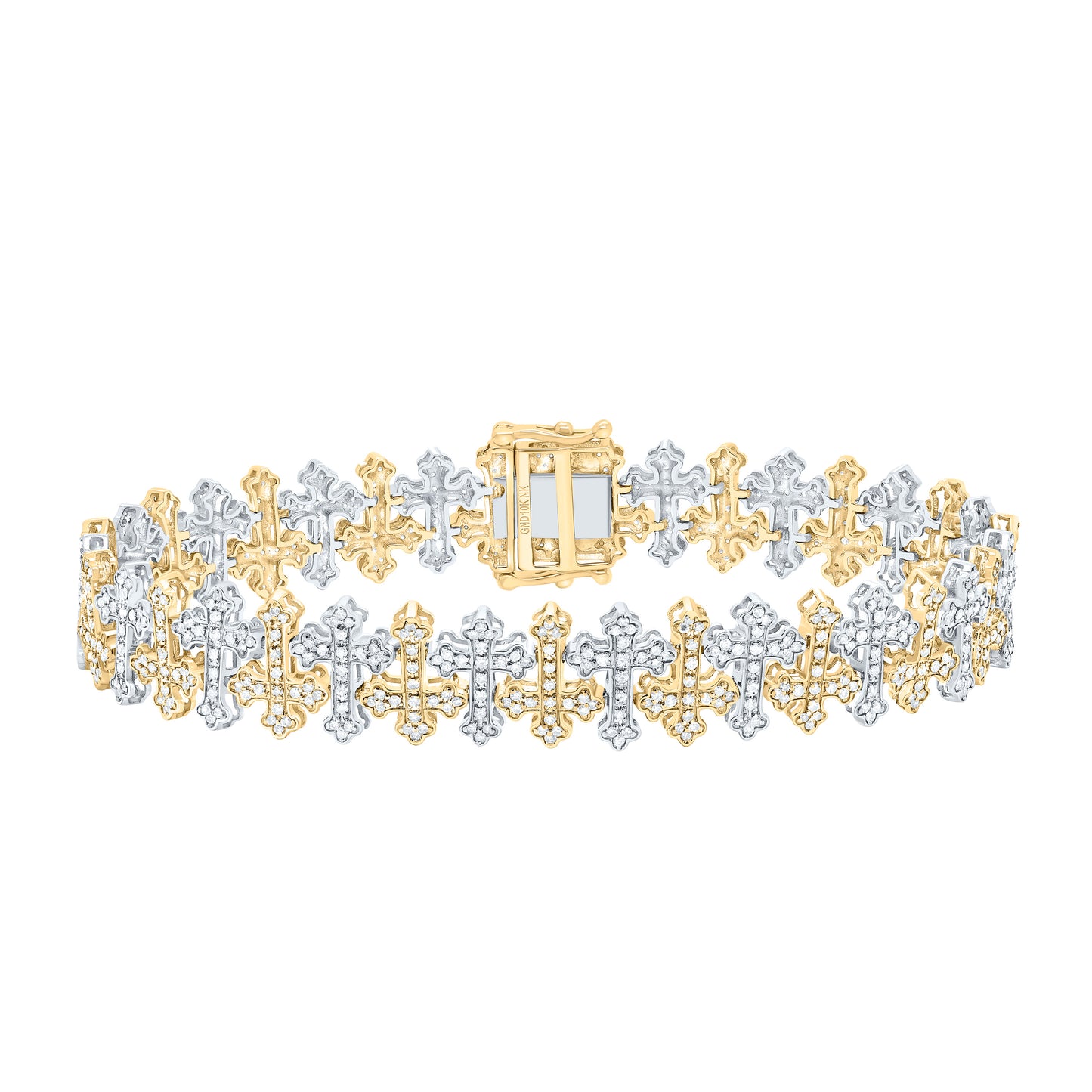 10K Two-Tone Gold or Yellow Gold 2 1/3 Ctw Natural Diamond Fashion Cross Mens Bracelet (8 Inch)