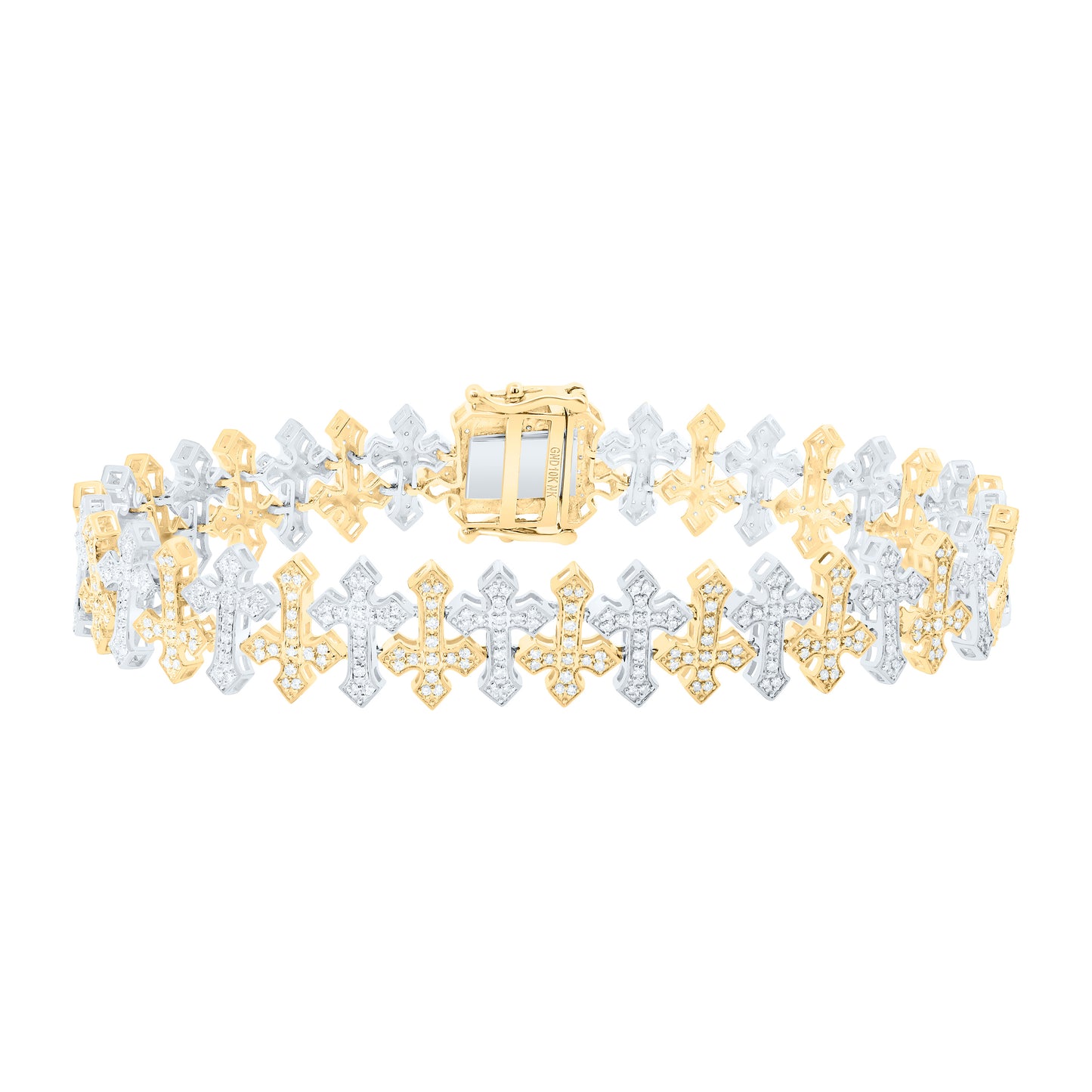 10K Two-Tone Gold or Yellow Gold 1 3/4 Ctw Natural Diamond Fashion Cross Mens Bracelet (8 Inch)