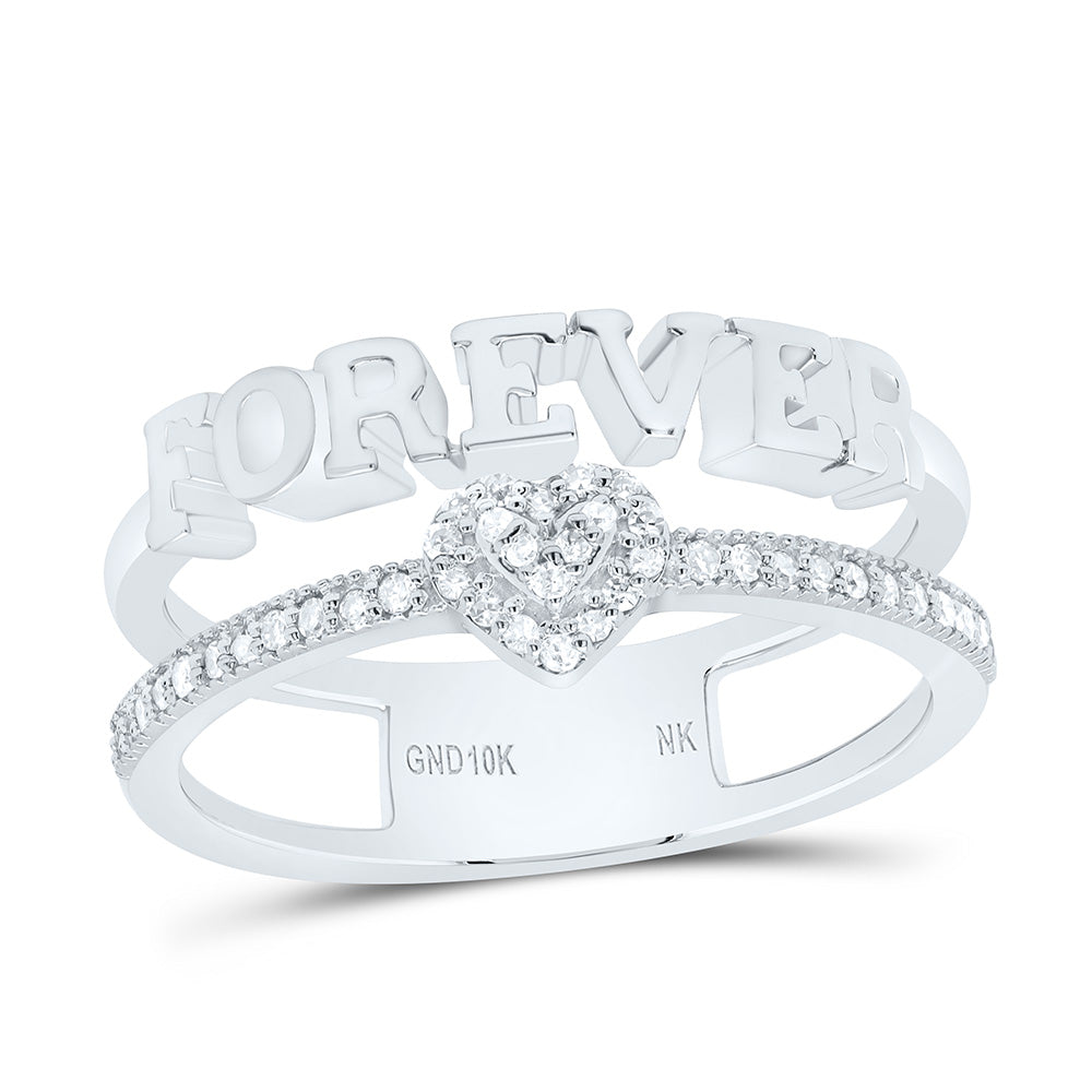 10K Yellow or White Gold 1/8 Ctw Natural Diamond Gift "Forever" Heart Ring, Womens Size: 5-9