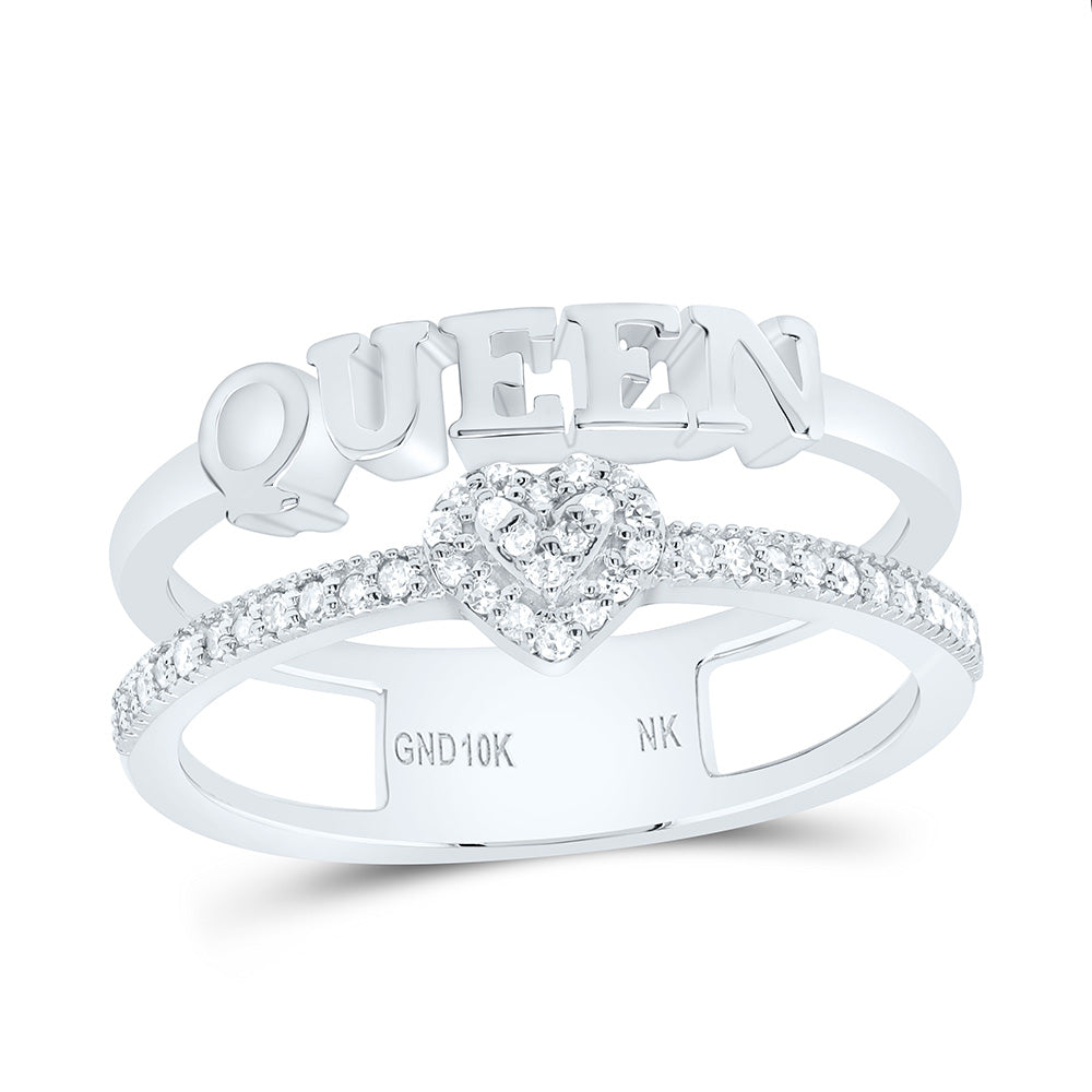 10K Yellow or White Gold 1/6 Ctw Natural Diamond Gift "Queen" Heart Ring, Womens Size: 5-9