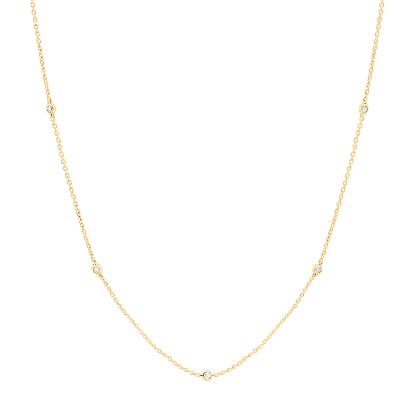 14K Yellow or White Gold 1/5 Ct Natural Diamond Fashion Station Necklace (18 Inch)