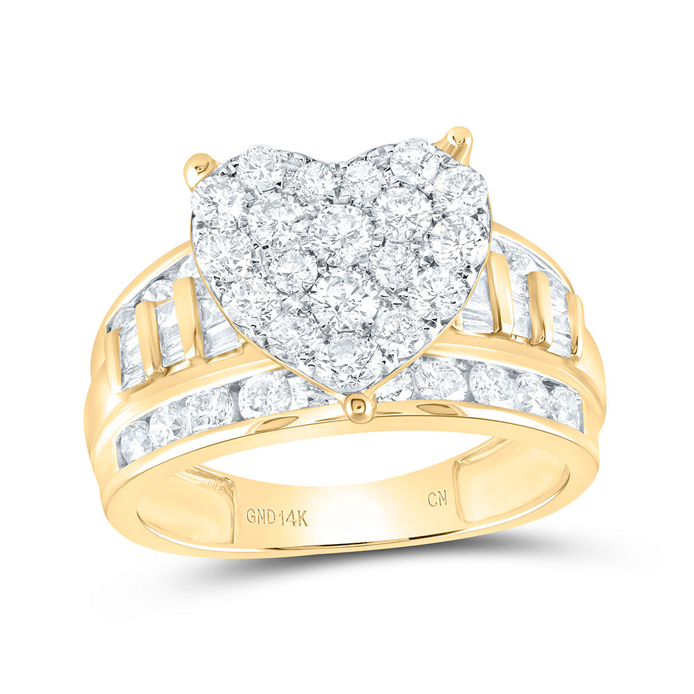 14K Yellow Gold 2 Ctw Natural Diamond Cindy Heart Ring, Womens Size: 5-9