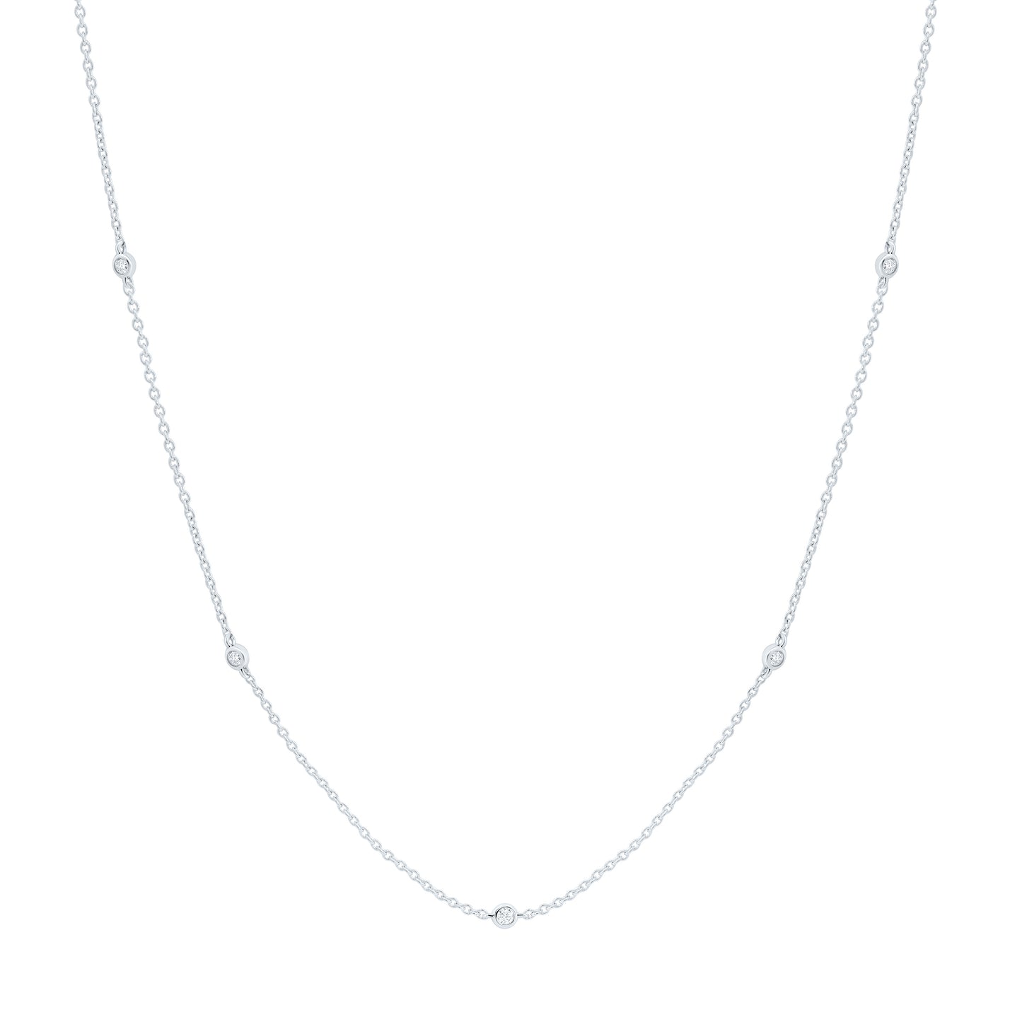 14K Yellow or White Gold 1/5 Ct Natural Diamond Fashion Station Necklace (18 Inch)