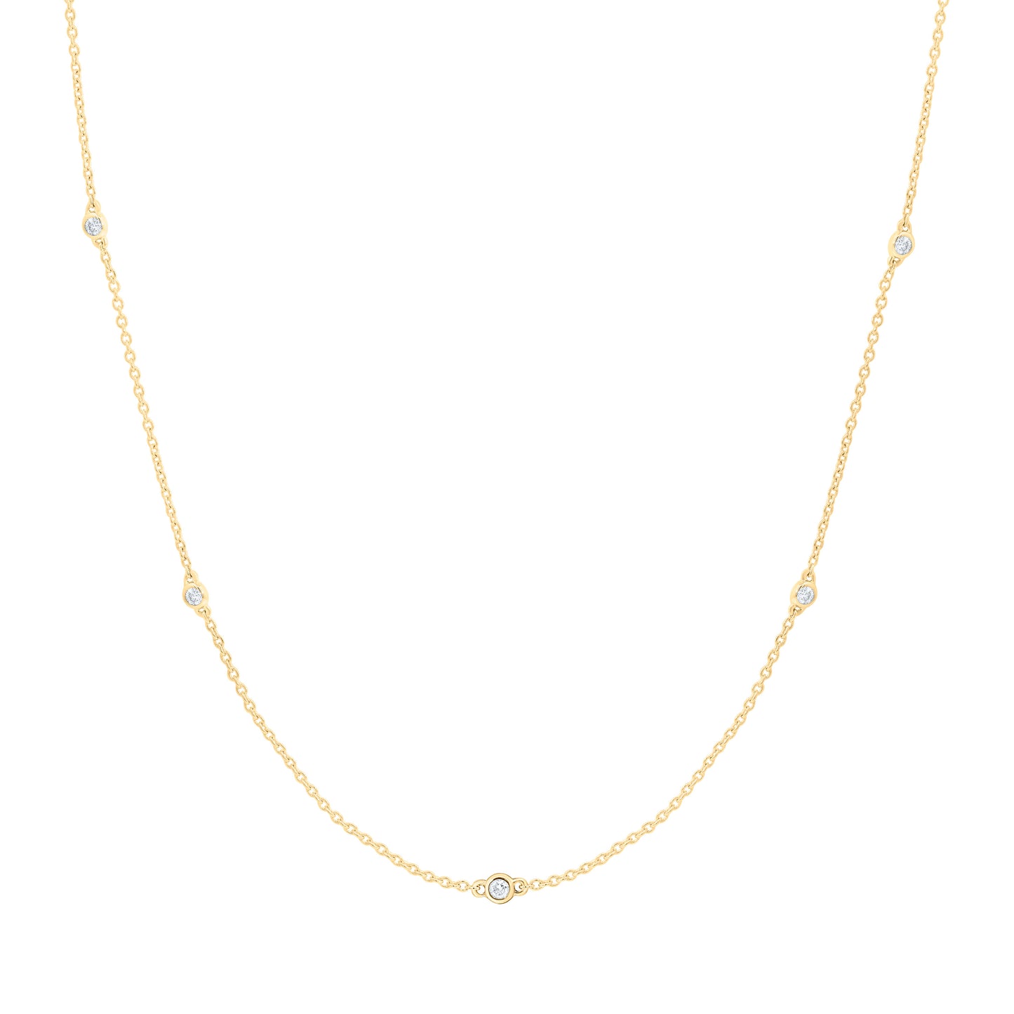 14K Yellow or White Gold 1/5 Ct Natural Diamond Fashion Station Necklace (18 Inch)