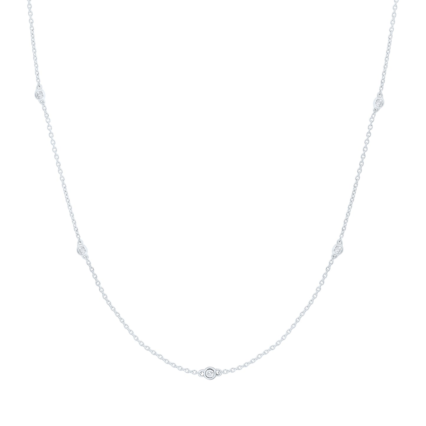 14K Yellow or White Gold 1/5 Ct Natural Diamond Fashion Station Necklace (18 Inch)