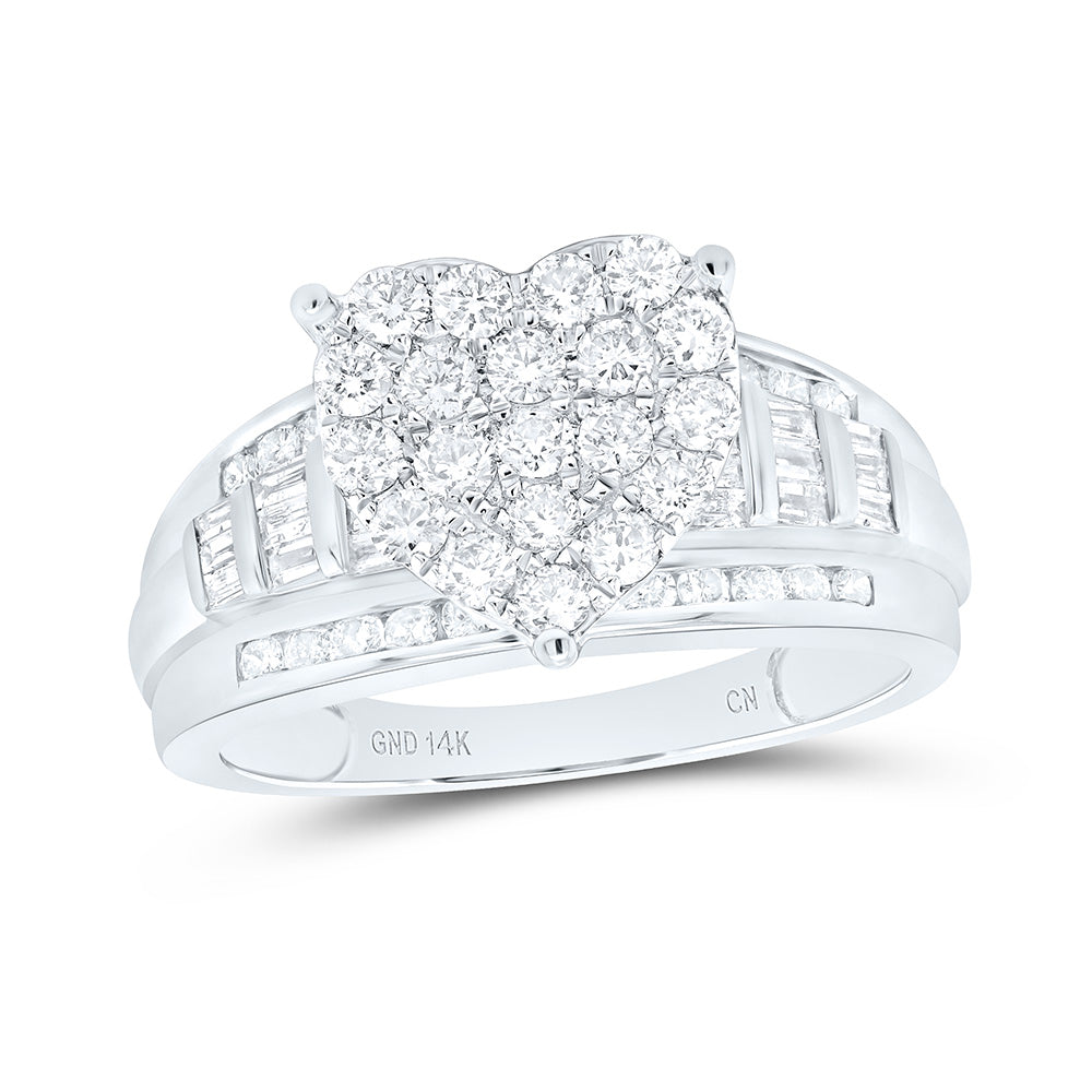 14K White Gold 1 Ctw Natural Diamond Cindy Heart Ring, Womens Size: 5-9