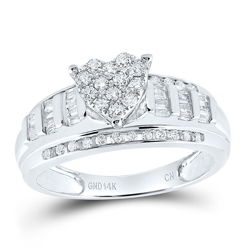 14K White Gold 1/2 Ctw Natural Diamond Cindy Heart Ring, Womens Size: 5-9