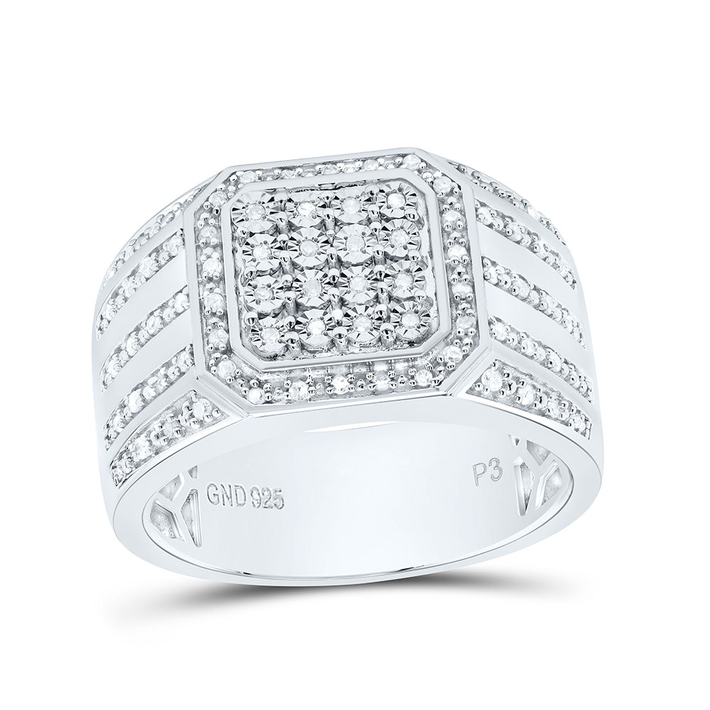 Sterling Silver 1/3Cttw Natural Diamond Gift Octagon Mens Ring