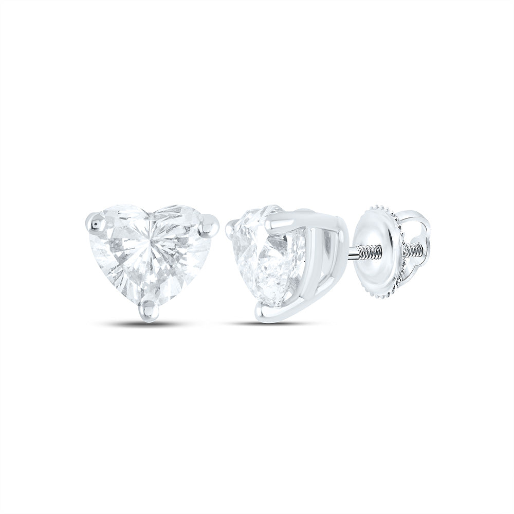 14K Yellow or White Gold 1/2 Ctw Natural Diamond I1-IJ Heart Solitaire Stud Earring