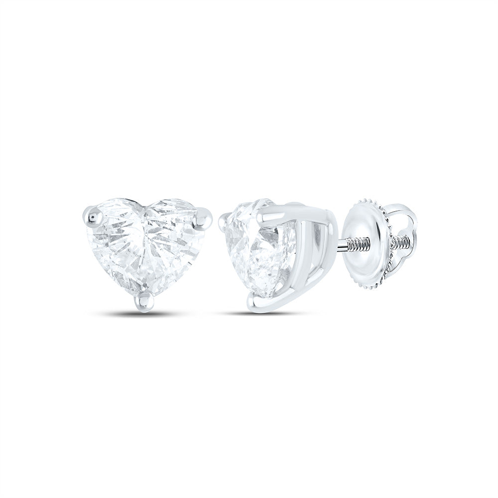 14K Yellow or White Gold 3/4 Ctw Natural Diamond I1-IJ Heart Solitaire Stud Earring