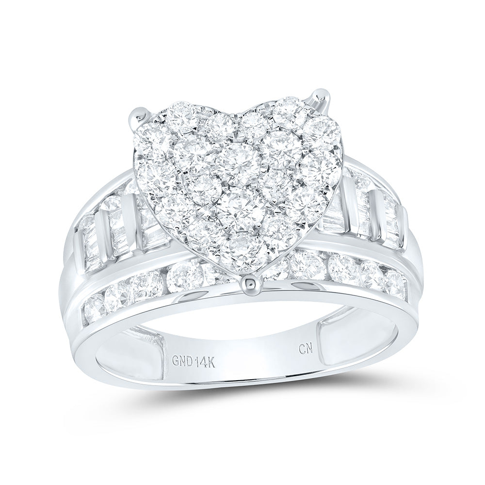 14K White Gold 2 Ct Natural Diamond Cindy Heart Ring, Womens Size: 5-9