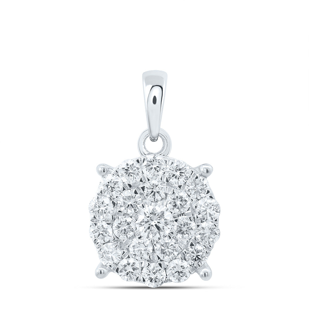 14K White Gold 1 Ctw Natural Diamond Fashion Round Pendant