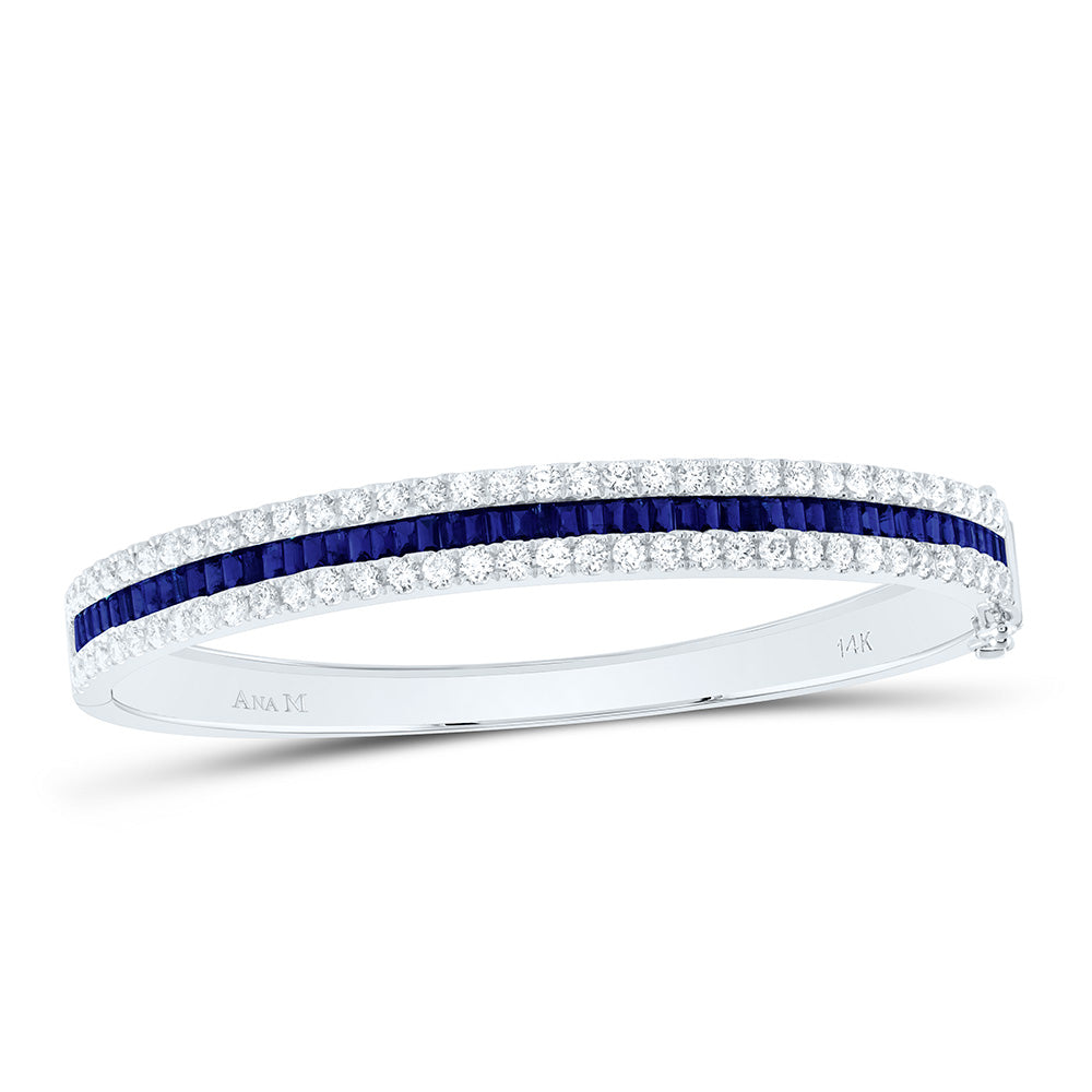 14K White Gold 2 3/4 Ctw Diamond Baguette Natural Gem Bangle (60X48MM)