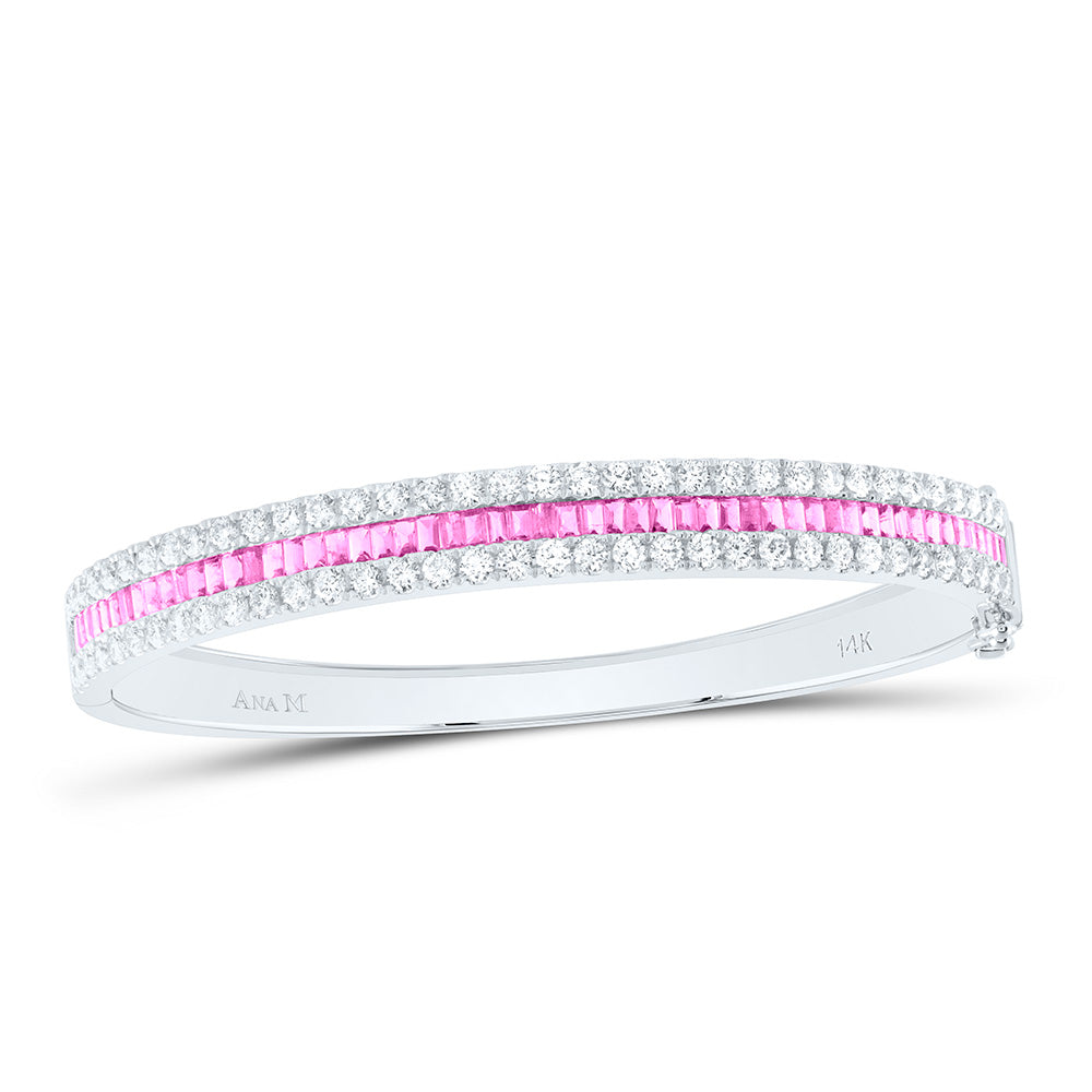 14K White Gold 2 3/4 Ctw Diamond Baguette Natural Gem Bangle (60X48MM)