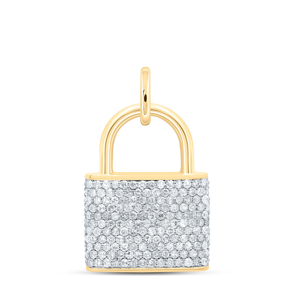 10K Yellow or White Gold 5/8 Ctw Natural Diamond Lock Pendant