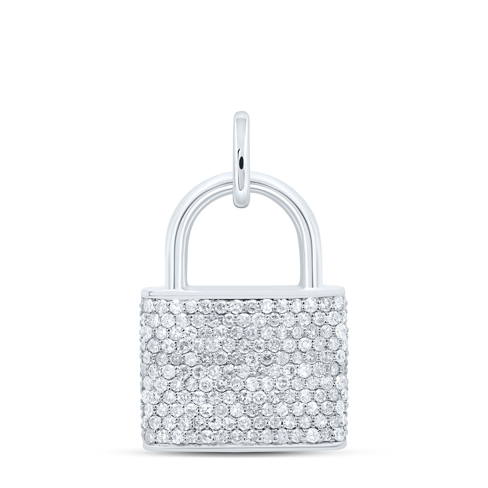 10K Yellow or White Gold 5/8 Ctw Natural Diamond Lock Pendant
