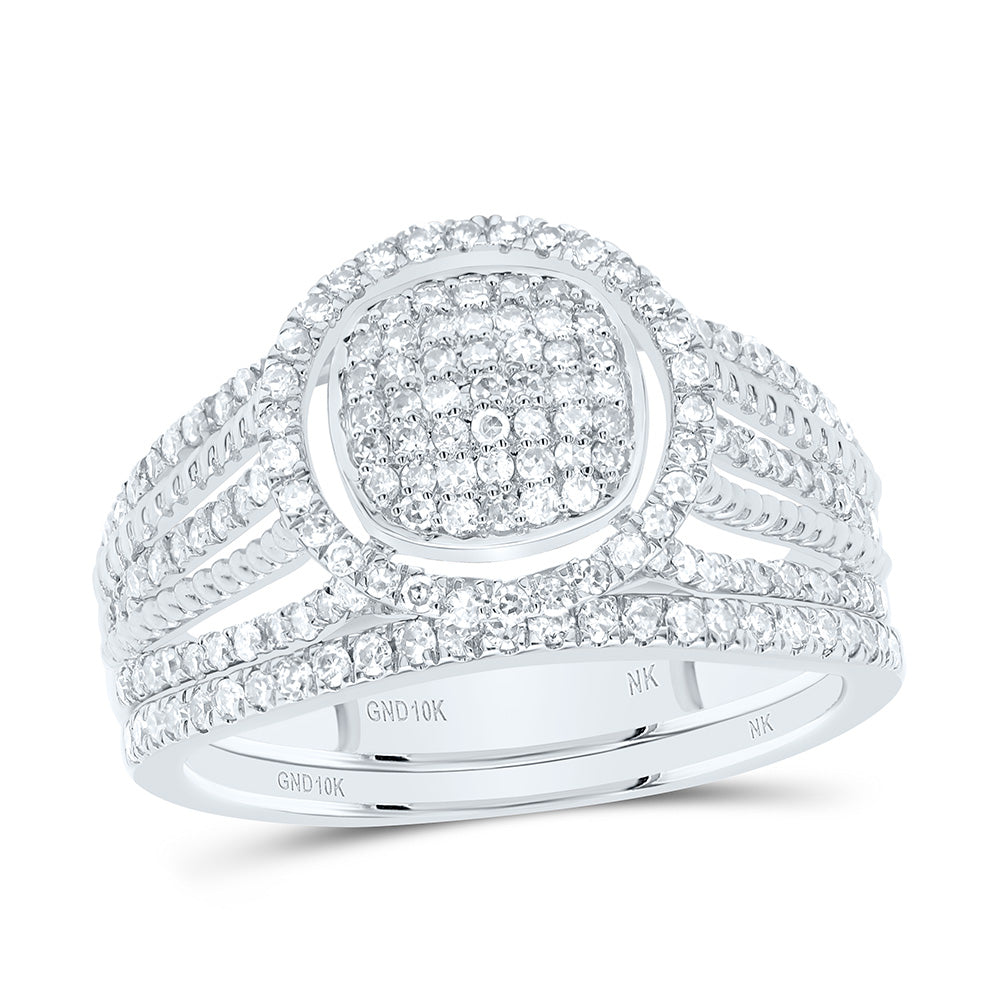 10K Yellow or White Gold 5/8 Ctw Natural Diamond Round Single Halo Bridal Set, Womens Size: 5-9
