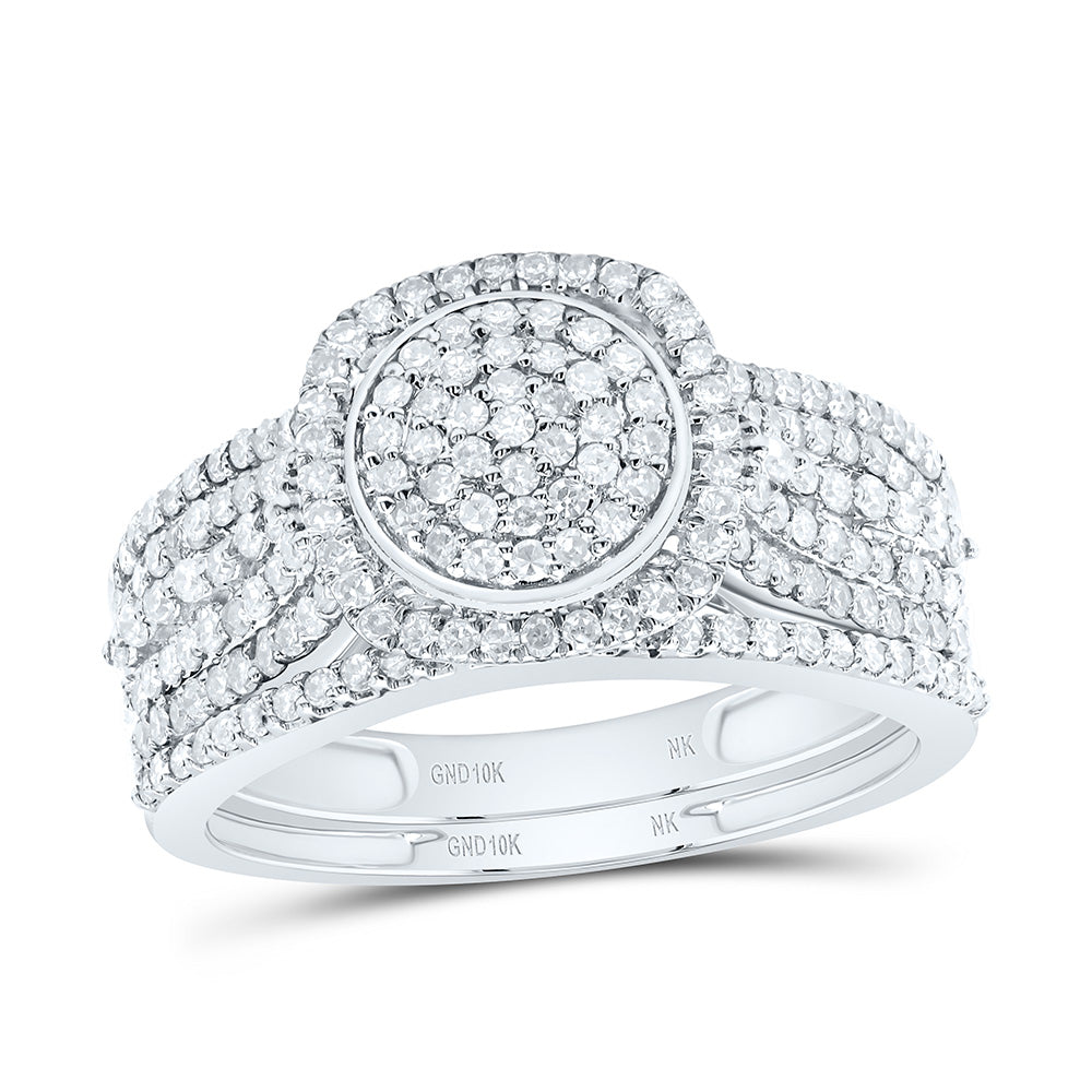 10K Yellow or White Gold 3/4 Ctw Natural Diamond Cushion Single Halo Bridal Set, Womens Size: 5-9