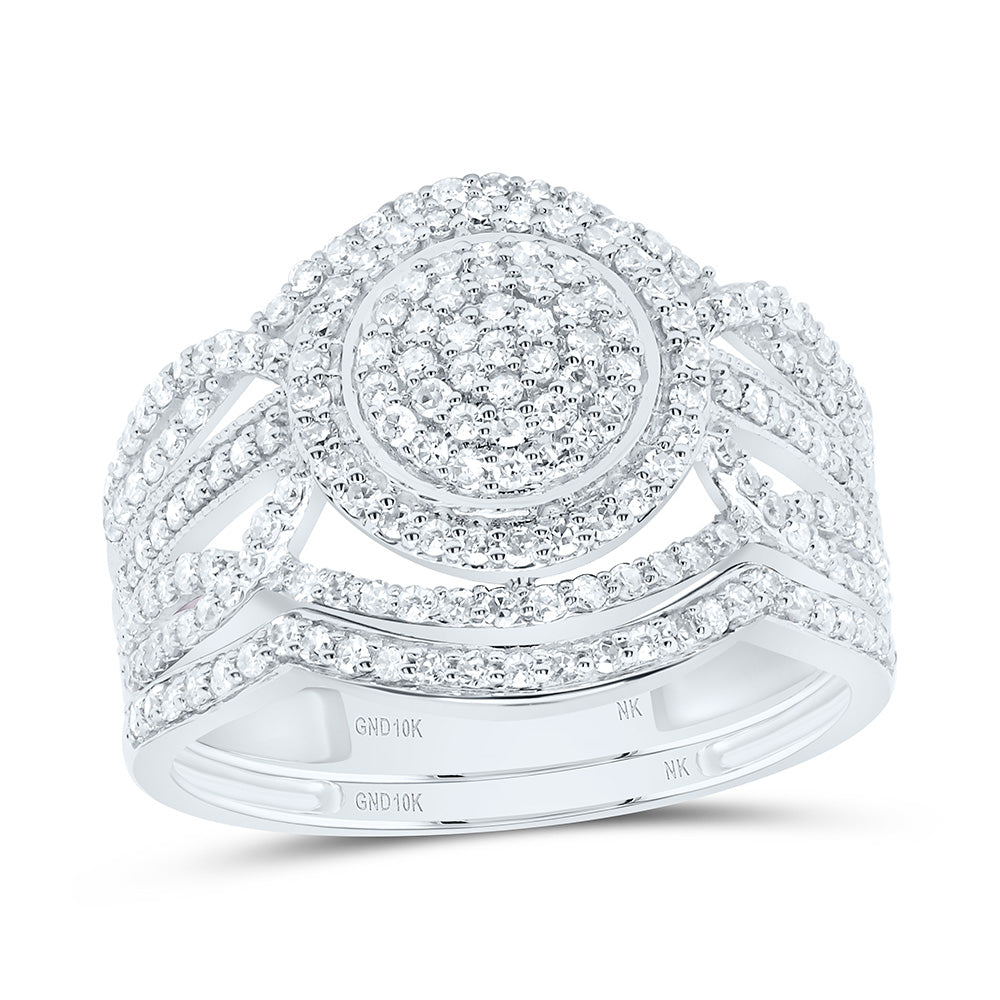 10K Yellow or White Gold 3/4 Ctw Natural Diamond Round Single Halo Bridal Set, Womens Size: 5-9